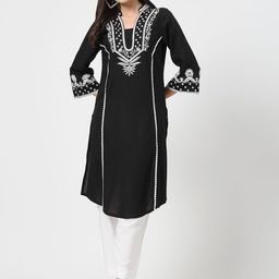 COSMIC TRIO Floral Embroidered Regular Straight Kurta with Trousers-picture-28