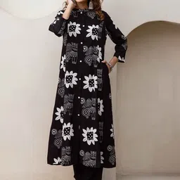 KALINI Floral Printed Mandarin Collar A-Line Kurta with Trousers-picture-31