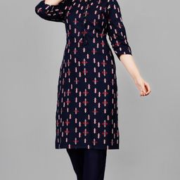 SIPET Women Blue Ethnic Motifs Printed Regular Kurta with Trousers-image-102