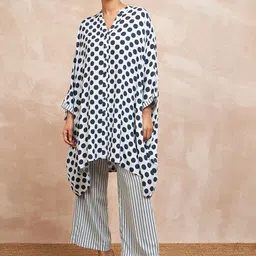 STADO Polka Dots Printed V-Neck Organic Cotton Straight Kurta With Trouser-33