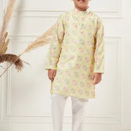 Stylo Bug Boys Geometric Printed Band Collar Regular Kurta With Trousers-17