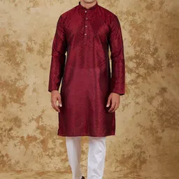 BLUESAANCHI Ethnic Motifs Woven Design Mandarin Collar Straight Kurta With Trousers-picture-29