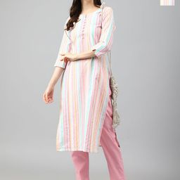 KALINI Women Striped Regular Kurta with Trousers-image-36