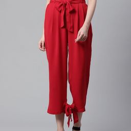 STREET 9 Women Red Regular Fit Solid 3/4th Trousers-picture-12