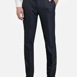 JB STUDIO Men Blue Slim Fit Wrinkle Free Trousers-image-35