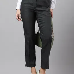 English Navy Women Slim Fit Wrinkle Free Formal Trousers-image-124