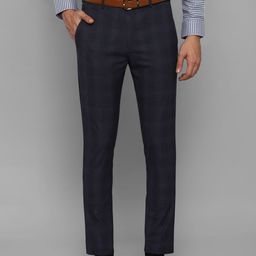 Louis Philippe Men Navy Blue Checked Trousers-picture-38