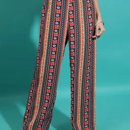 KETCH Women Striped Mid-Rise Flared Trousers-image-7