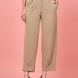 plusS Women Nude Regular Fit Mid-Rise Parallel Trousers-image-48