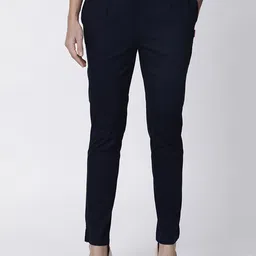 TWIN BIRDS Women Navy Blue Straight Fit Pleated Trousers-image-56