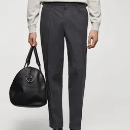 MANGO MAN Self-Design Slim Fit Pleated Trousers-image-62