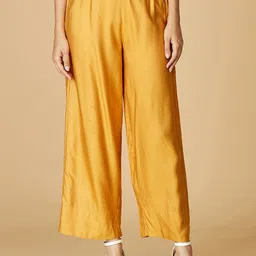 Fabindia Women Mustard Yellow Comfort Straight Fit Parallel Cotton Trousers-picture-27