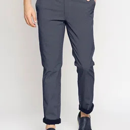 Basics Men Navy Blue Textured Tapered Fit Pleated Cotton Trousers-image-88