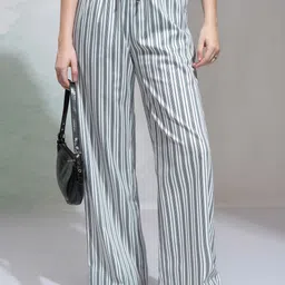 Tokyo Talkies Women Striped Regular Fit Mid-Rise Pleated Trousers-image-46
