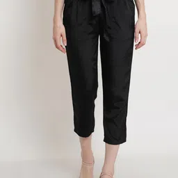 Popwings Women Black Relaxed High-Rise Easy Wash Pleated Trouser-image-59