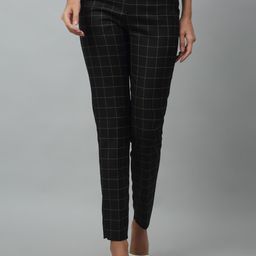 Crozo By Cantabil Women Regular Fit Checked Cigarette Trousers-image-118