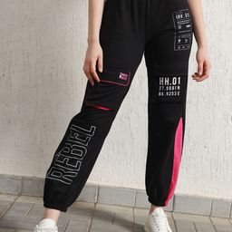 Hubberholme Women Typography Printed Relaxed Straight Leg High-Rise Cargo Jogger-image-23