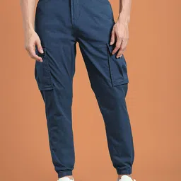 Flying Machine Men Solid Mid Rise Cotton Tapered Fit Regular Joggers Trousers-image-32