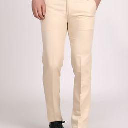 TAHVO Men Beige Comfort Cotton Formal Trousers-image-5