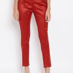 Ruhaans Women Slim Fit Mid Rise Cotton Chinos Trousers-image-80