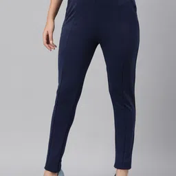 Go Colors Women Navy Blue Printed Slim Fit Chinos Trousers-picture-7
