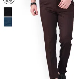 AD & AV Pack of 3 Men Black & Maroon Classic Easy Wash Chinos Formal Trousers-image-62