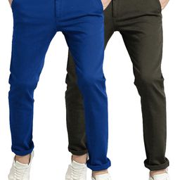 AD & AV Pack of 2 Men Blue Classic Easy Wash Chinos Trousers-image-71