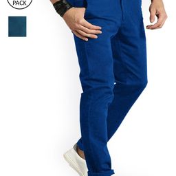 AD & AV Men  Pack Of 2 Blue Classic Easy Wash Chinos Trousers-image-70