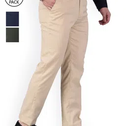 AD & AV Men Pack of 3 Classic Easy Wash Chinos Trousers-image-4