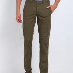 t-base Men Olive Green Easy Wash Chinos Trousers-image-77