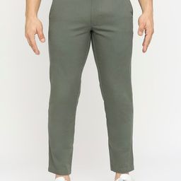 Basics Men Tapered Fit Dobby Weave Cotton Chinos Trousers-picture-8