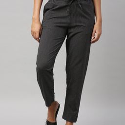 Go Colors Women Black Striped Tapered Fit Chinos Trousers-image-42
