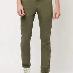 Octave Men Olive Green Chinos Trousers-image-12