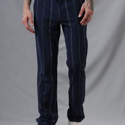 WROGN Men Striped Comfort Straight Fit Trousers-image-29