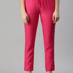 De Moza Women Fuchsia Pink Relaxed Straight Leg Cropped Trousers-image-23