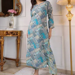 KALINI Printed Regular Kurta with Trousers image 1
