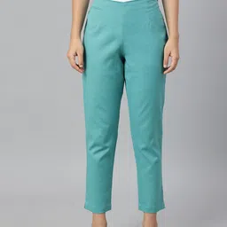 W Women Blue Slim Fit Trousers-picture-50