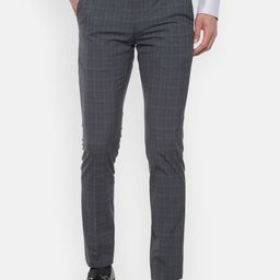Louis Philippe Men Grey Checked Slim Fit Formal Trousers-image-95