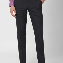 Peter England Men Grey Checked Slim Fit Trousers-image-60
