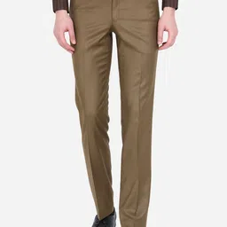 METAL Men Camel Brown Slim Fit Trousers-image-50