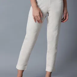 W Women White Comfort Slim Fit Cropped Trousers-picture-56