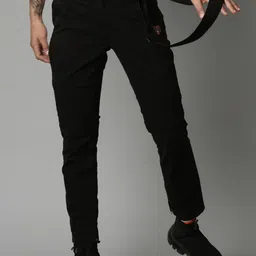 Breakbounce Men Black Comfort Slim Fit Cotton Trousers-image-15
