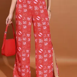 Tokyo Talkies Women Floral Printed Mid-Rise Flat-Front Regular Fit Wide Leg Trouser-image-41