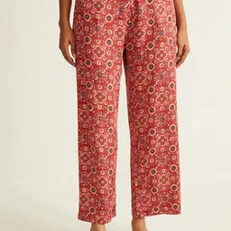 Ancestry Women Maroon Floral Printed Straight Fit Trousers-image-28