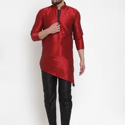 Kaifoo Men Maroon Dupion Silk Kurta with Trousers-image-34