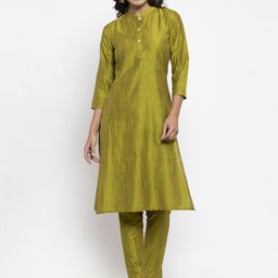 Jompers Women Green Pleated Kurti with Trousers-image-83