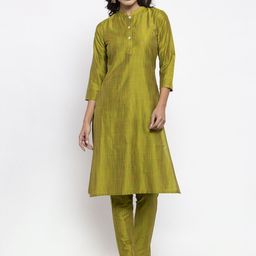 Jompers Women Green Pleated Kurti with Trousers-image-27