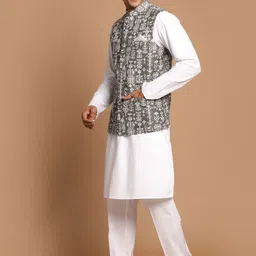 VASTRAMAY Men Pure Cotton Kurta with Trousers & Nehru Jacket-picture-50