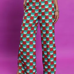 Tokyo Talkies Women Red Printed Flared Trousers-picture-32