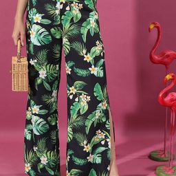 Tokyo Talkies Women Black Floral Printed Mid Rise Flared Parallel Trousers-image-61